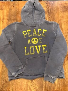American Eagle Gray Hoodie with Yellow 'Peace & Love' Graphic